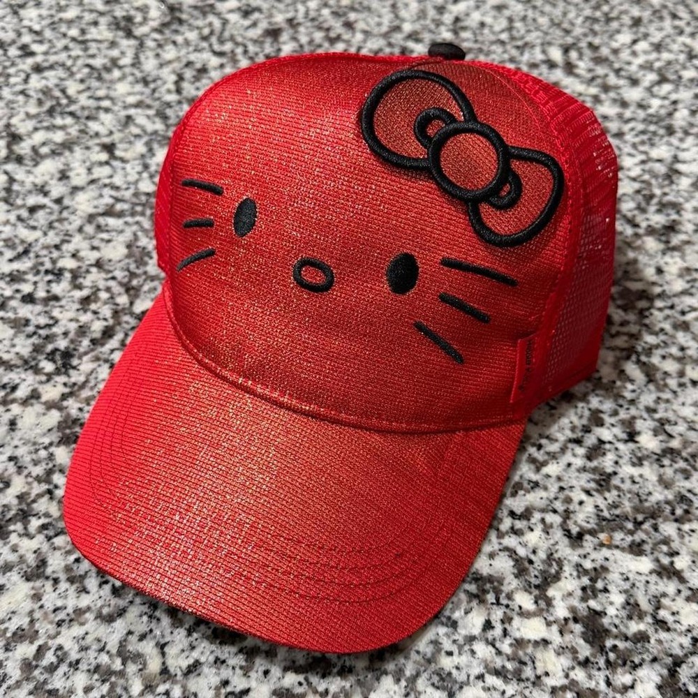 Sanrio Hello Kitty Red Glitter Metallic Trucker Hat NWT